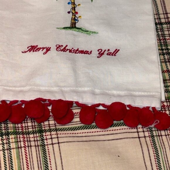 NEW Embroidered Tea Towel Merry Christmas Y’All Palmetto Tree Christmas Lights - Picture 6 of 7